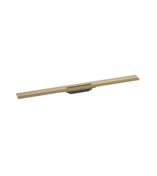 Duschrinne in gebürstetem Bronze-Finish, geeignet für die Wandmontage. Entworfen von Hansgrohe, zeigt eine längliche Form zur Abführung von Wasser.